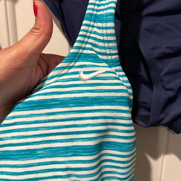 Nike turquoise Blue and White Striped Tankini Swim Set sz xl women’s - Picture 2 of 9